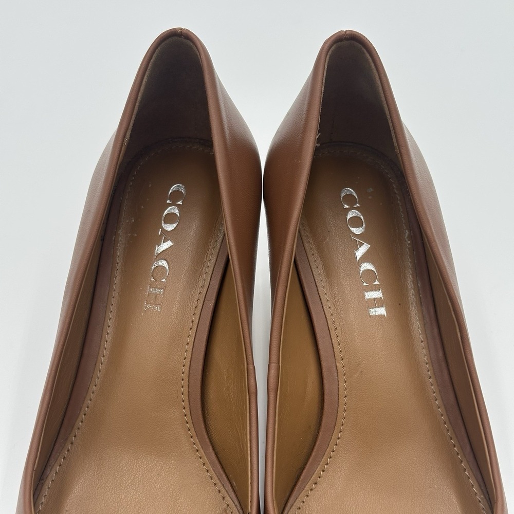 Coach Lauri Leather Pumps 7.5B Caramel Tan Snake Cap Toe Turnlock Accents - Picture 5 of 15